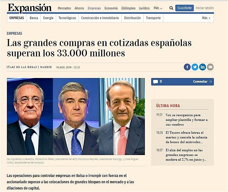 Las grandes compras en cotizadas espaolas superan los 33.000 millones
